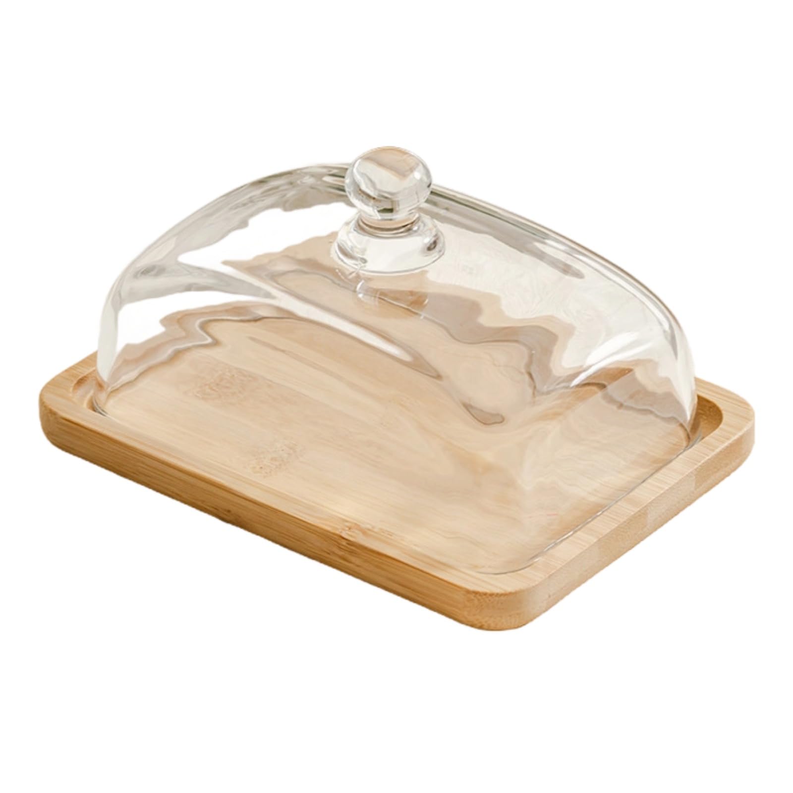 Packool Cheese Dish with Lid for Countertop Wooden Butter Dish with Glass Lid, Acacia Wood/Wood Base Butter Keeper, Rectangular Butter Dish for Fridge, Elegant Serving Tray, 7 x 4.6 x 3.9 in