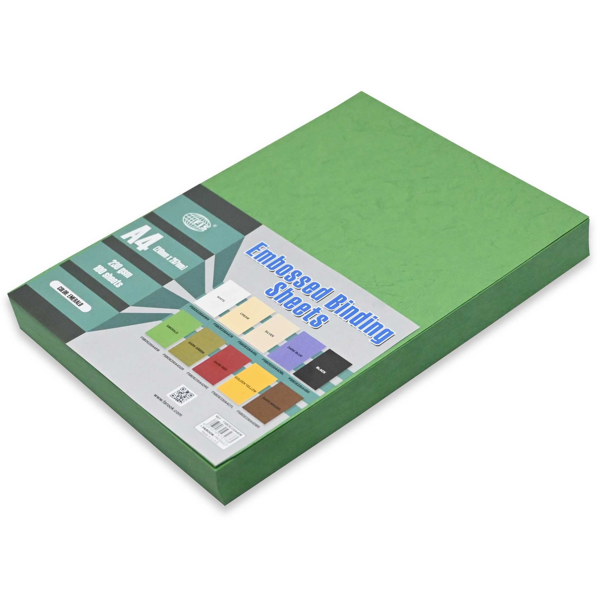FIS® Embossed Binding Sheets, Size A4(210x297mm), 230gsm, 100 Sheets Per Packet, Emerald Green Color-FSBDE230A4EM