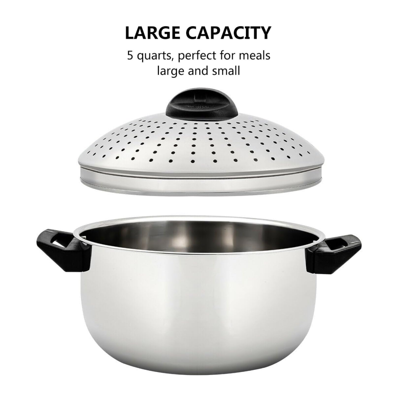 Olla para Pasta De Acero Inoxidable con Tapa Coladora Y Función De Bloqueo, para Cocinar Fideos, Verduras O Salsa