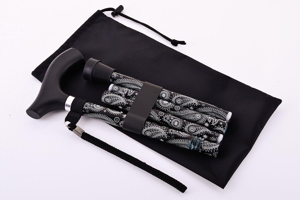 SUN Adjustable Aluminum Folding Walking Stick Cane with Wrist Strap & Pouch, Dark Red Grace