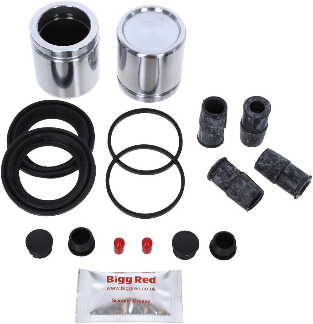 Bigg Red - Front Brake Caliper Repair Seal Kit & Pistons - Compatible with Polo, Golf Plus, Beetle, Caddy III, Jetta, Octavia, Fabia, A2, A3, Altea, Ibiza, Leon, Toledo