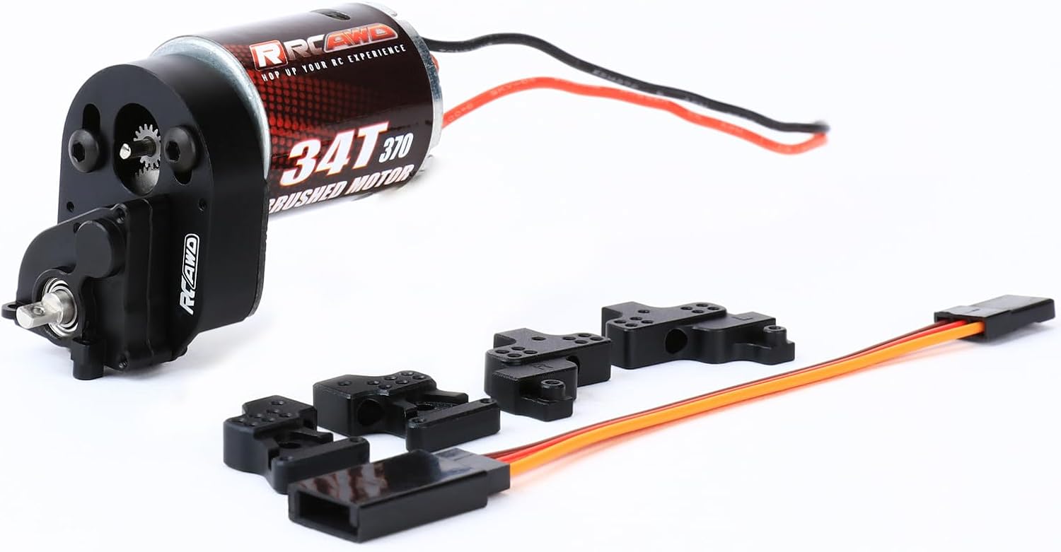 RCAWD 330% More Power 370 Motor 34t SCX24 Transmission Gearbox & Shock Tower Set for Axial 1/24 SCX24 AX24 Series Upgrades Part Black