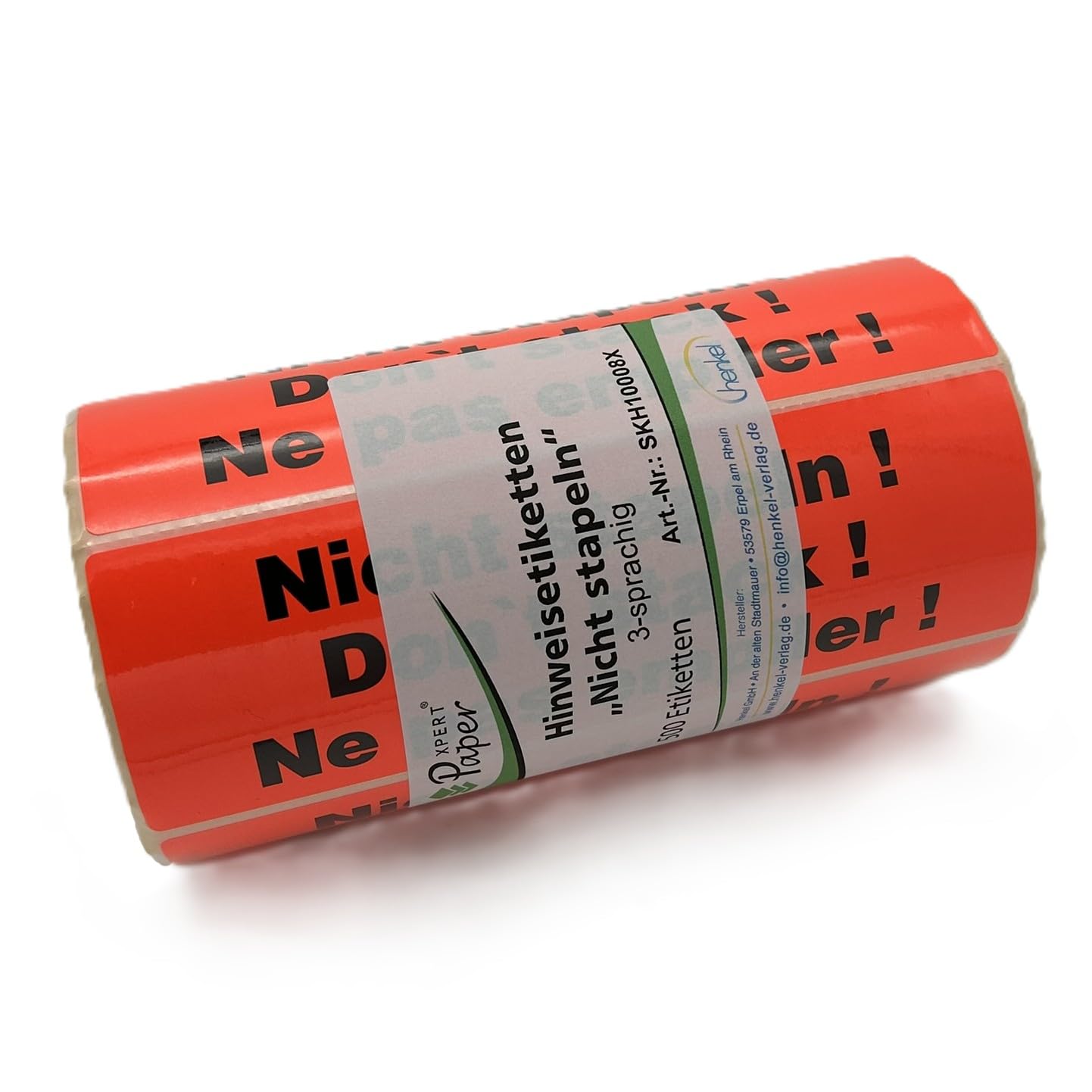 Hinweisetiketten "Nicht stapeln" | Maxipack: 5 Rolle à 500 Stück | 149 x 48 mm | Leuchtfarbe | Stark haftend | Warnetiketten/Versandetiketten - Premium Markenqualität – Made in Germany