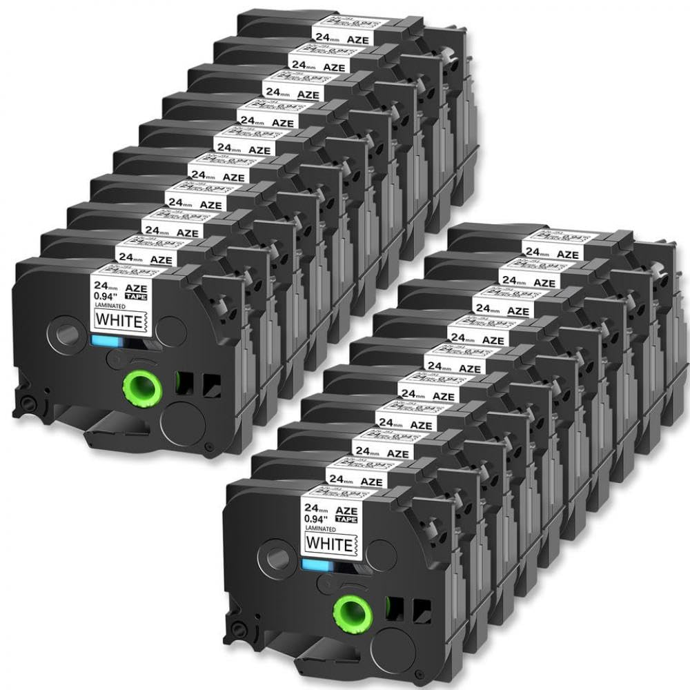 Confezione da 20 nastri per etichette nero su bianco 24 mm x 8 m compatibili con nastro laminato standard TZ TZe 251 per stampanti di etichette(20PK Black on White)