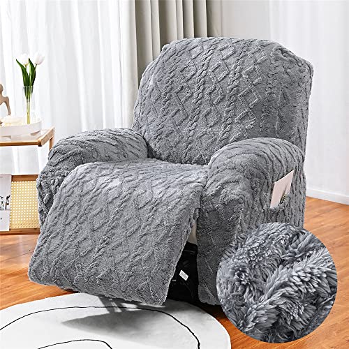 FANSU Recliner Chair Covers for Electric Chair 3 Seater with Pockets, Jacquard Plush Stretch Recliner Chair Slipcover for Armchairs, Sofa Covers Protector for Living Room (3 Seater,grey) — image 1