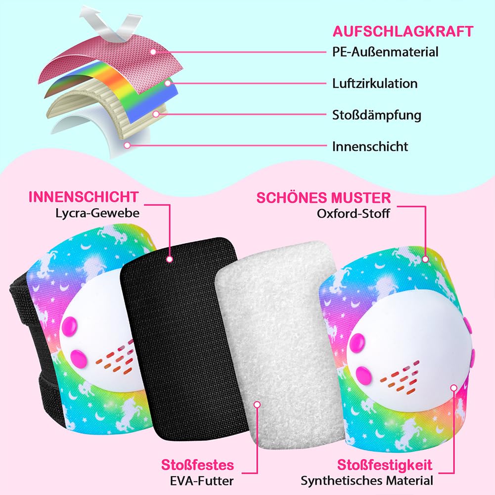 Protection Roller Enfant Fille, Kit Protection Roller Enfant, Genouillere et Coudes Protection Poignet Ajustables pour Enfants, Adaptés aux Rollers, Skateboards