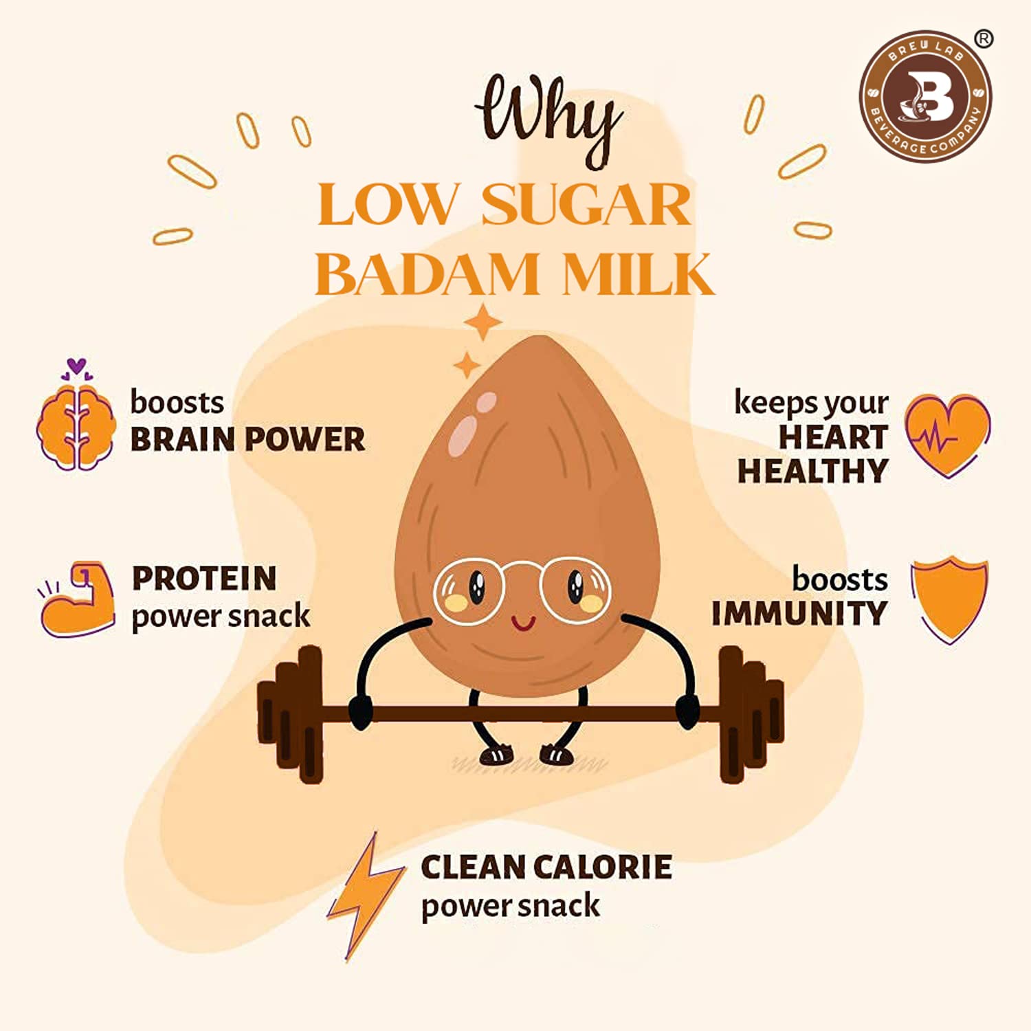 Brew Lab Badam Milk Instant Powder Low Sugar | Goodness Of Extra Almond Bits | Natural Taste & Flavor | (1 kg) 3