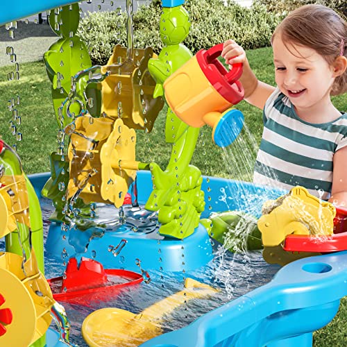 Temi Kids Sand Water Table , 3-Tier Sand Table And Rain Showers Splash Pond Water Table Toys, Activity Sensory Play Table Beach Summer Outside Toy For Toddler Boys Girls #TOP4
