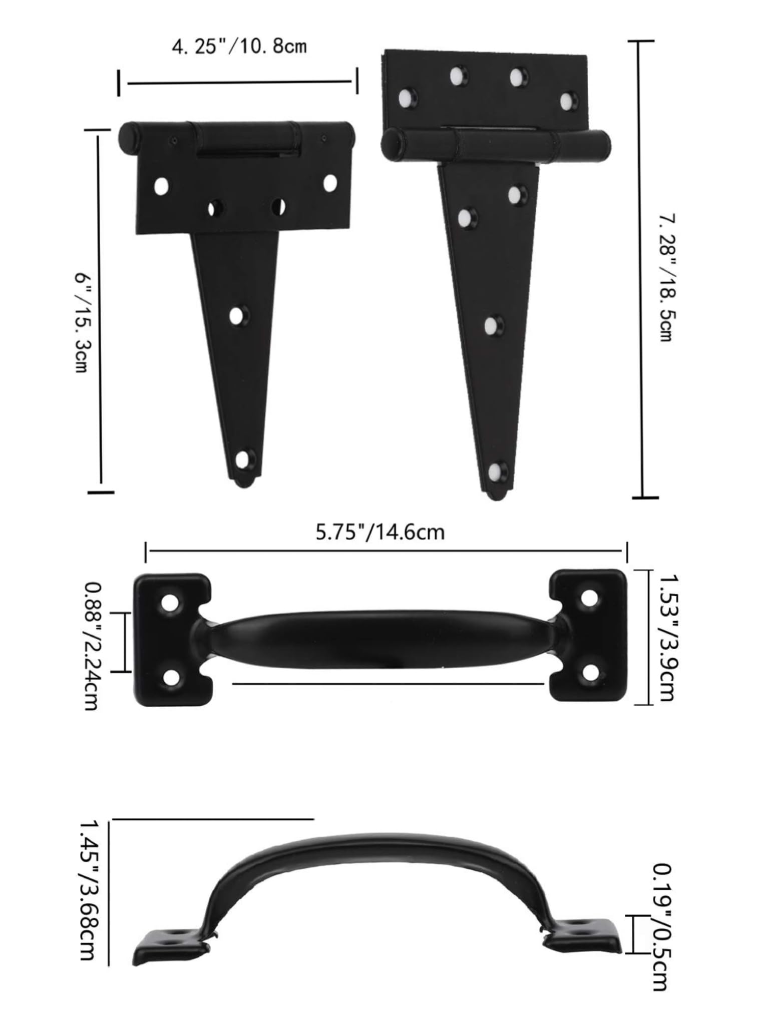 HOME MASTER HARDWARE 15 cm zestaw osprzętu do bramy ze śrubami, do ogrodzenia zewnętrznego, bramy skrzydłowej, czarne wykończenie