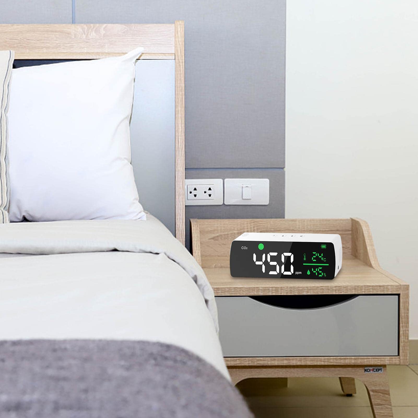 Yiida CO2 Escritorio - Detector dióxido Carbono Montaje en Pared - Medidor CO2 con Sensor NDIR, Calidad del Aire para monitorear el Nivel ppm Humedad
