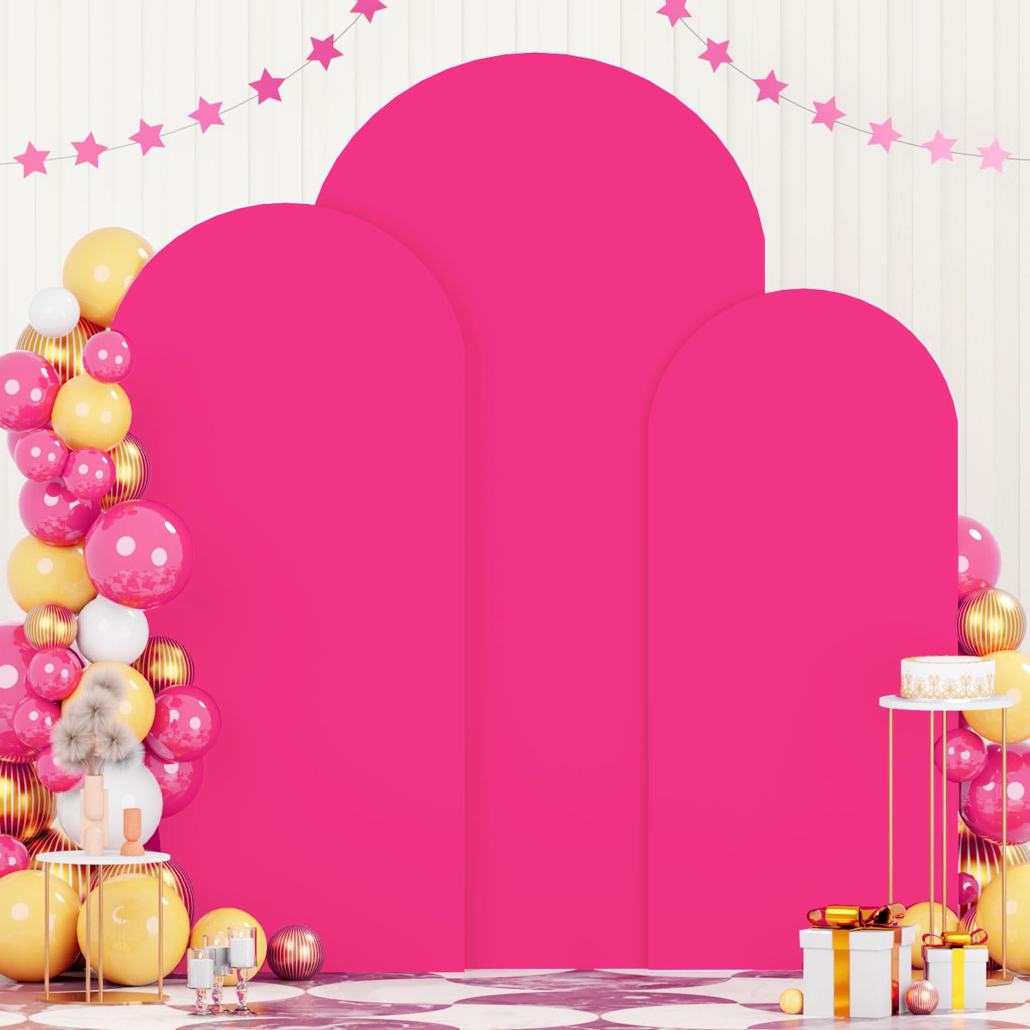 FOTSHARER Hot Pink Arch Cover Set of 3 Spandex Arch Cover Backdrop Fabric 4FT 5FT 6FT Chaira Wedding Arch Stand Covers Balloon Round Top Arched Covers Stretchy Backdrop Fuchsia Decor