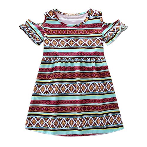 AMA(TM) Toddler Kids Girls Off Shoulder Party Dress Summer Bohemian Dresses (2T, Multicolor)