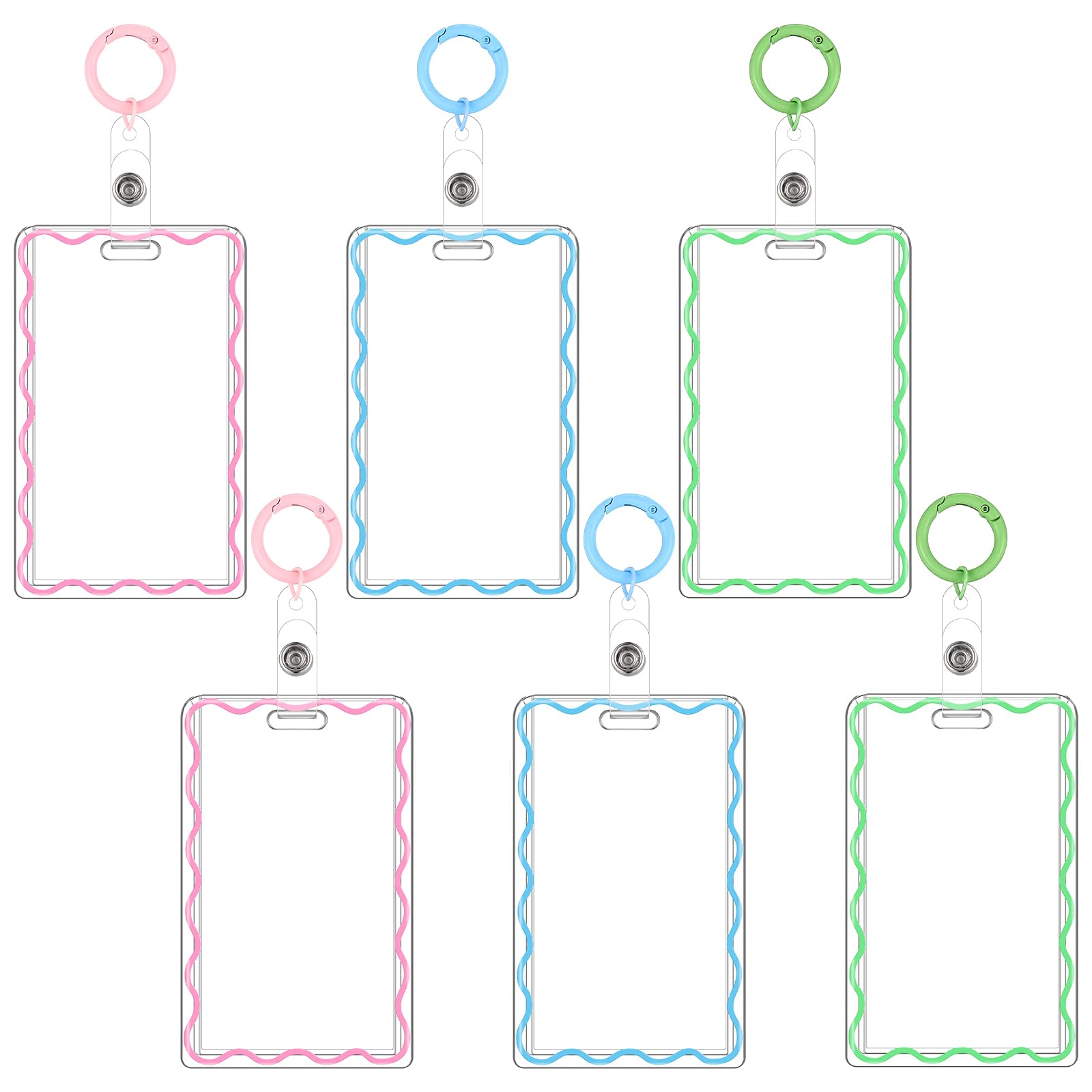 Geyoga 6 Pcs Card Holder with Key Ring B Grade Cute Simple Acrylic ID Card Holder Neon Clear for Office ID Badge Reel Driver's License and Pass