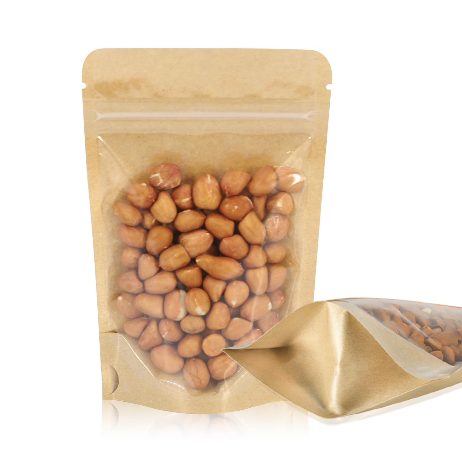 Photo 1 of 100 PCS Resealable Bags, Stand Up Kraft Bags with Window Clear Front Pouches, Zipper Lock Food Storage Bags 3.9×5.9 Inch Reusable Sealable Bags for Packaging