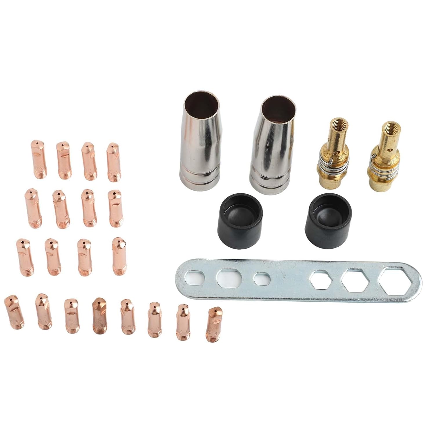 27PCS Welding Accessories Set for 15AK MIG Torch Copper Nozzles with M6 0.6-1 mm Power Tips Gas Nozzle Kit for Protective