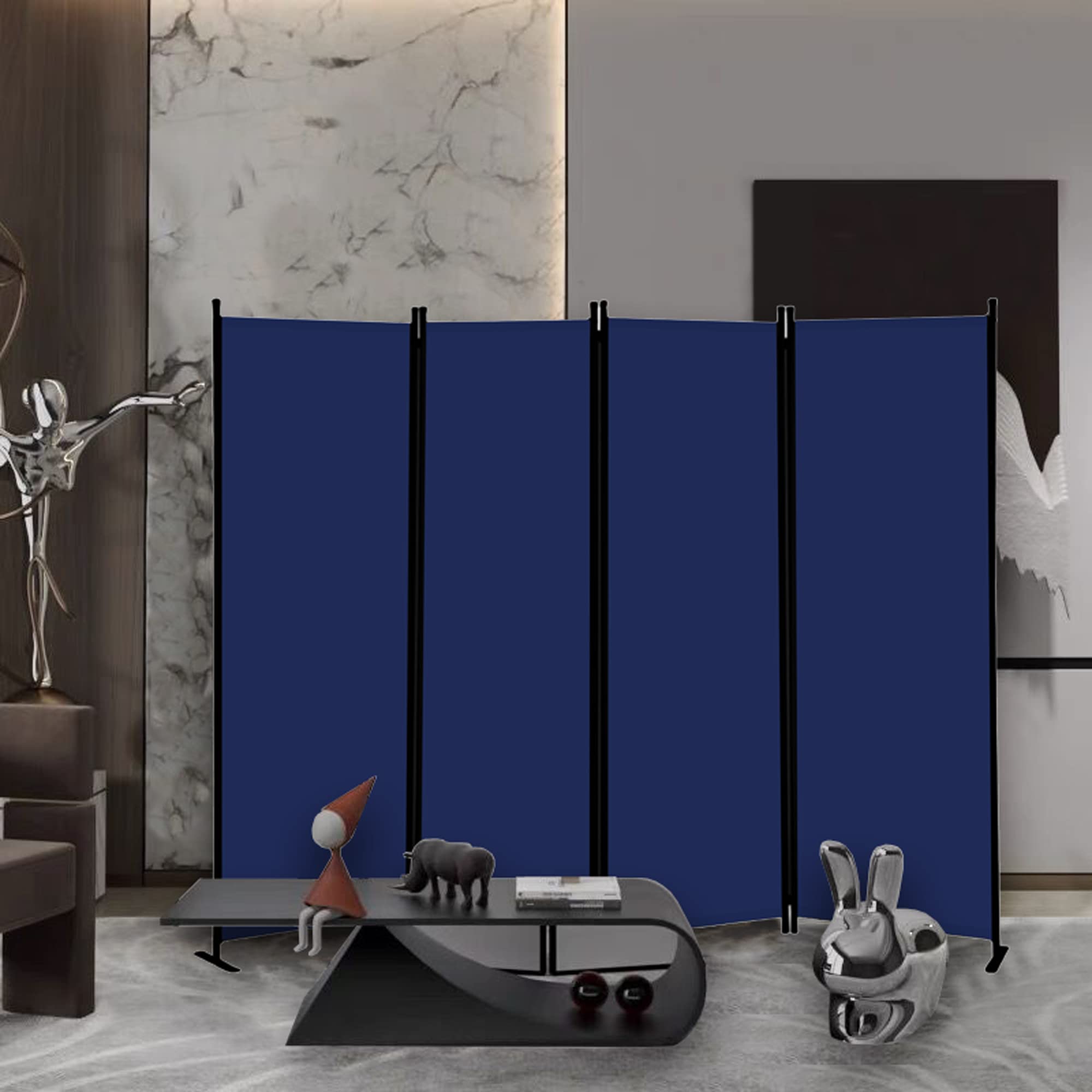 GOJOOASIS Room Dividers Folding Privacy Screens 4 Panel Partition (Blue