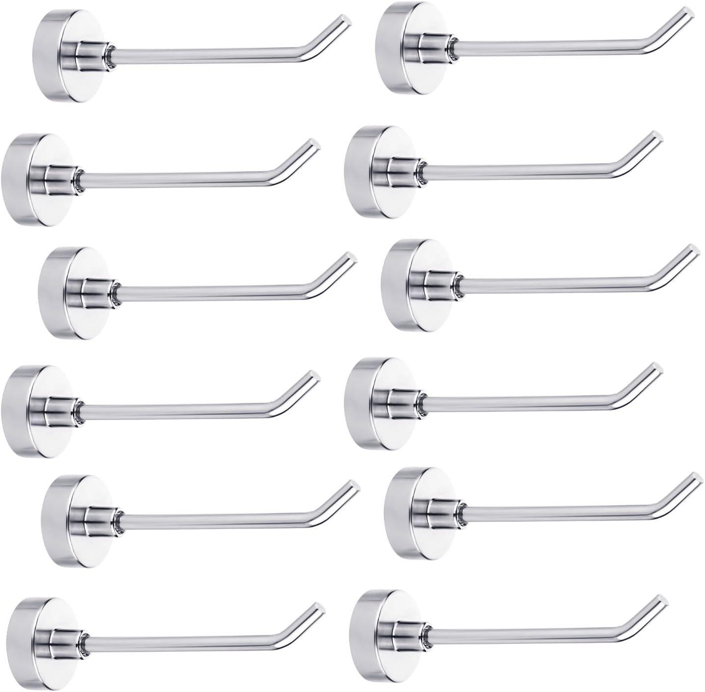 lasuroa 12pcs Magnetic Hooks, 2.8in Strong Magnetic Cruise Hangers Hold Up to 1.1lb Heavy Duty Wall Hooks for Hanging Wall Refrigerator Garage Kitchen (Silver)