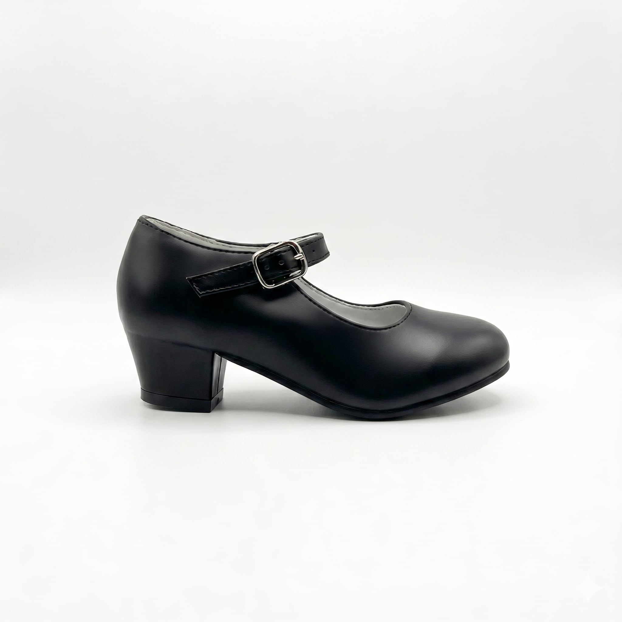 Zapatos Negros de Baile Flamenco para Niña y Mujer de Iniciación | Talla 24 a 41 | Tacón Ancho de 3,5 cm | Cómodos para Clases de Sevillanas y Danza Española | Cierre de Hebilla