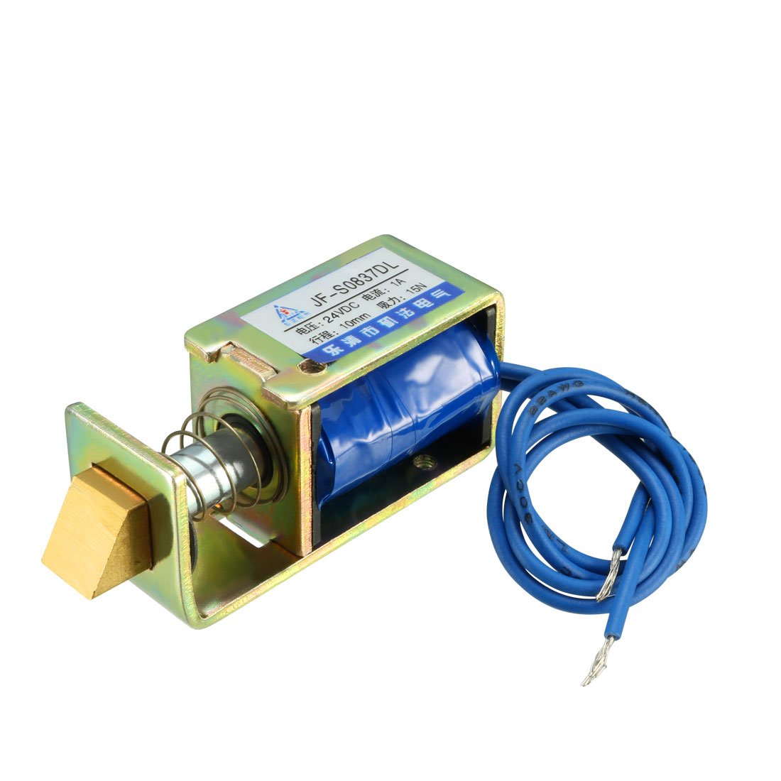 sourcing map Eelectric Door Lock Solenoid,DC 24V 15N Force 10mm Stroke,Pull Type,Open Frame,Solenoid Electromagnet with Mount Board,Linear Motion,JF-S0837D