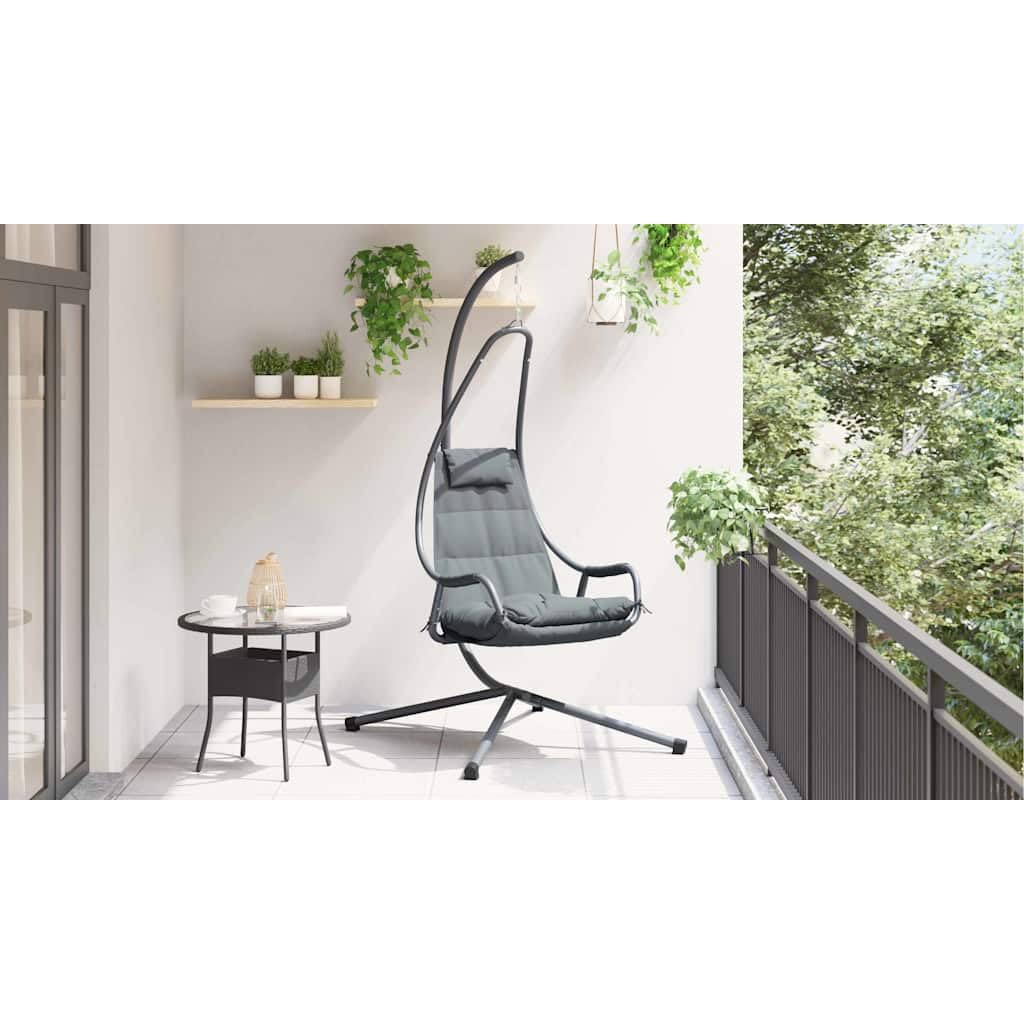 Silla colgante de acero antracita con cojín, plegable, 94 x 107 x 196,5 cm, para balcón, terraza, jardín e interior, tumbona de relajación ergonómica