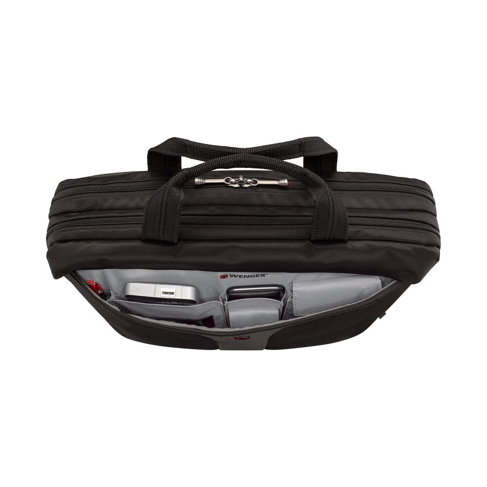 Wenger Legacy 17 Maletín para portátil con correa, portátil de hasta 17 pulgadas, maletín, organizador de artículos, 12 l, mujer hombre, oficina viajes negocios universidad, negro/gris, 600654