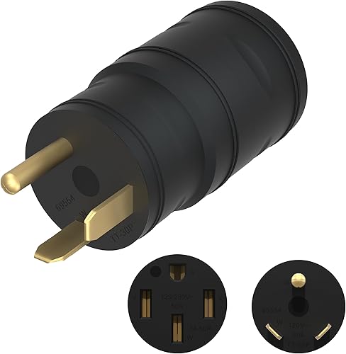 ENERLITES 69554 30 3 macho a 50 amperios 4 clavijas hembra adaptador de corriente NEMA TT-30P a 14-50R EV cable adaptador de cargador 30A, negro