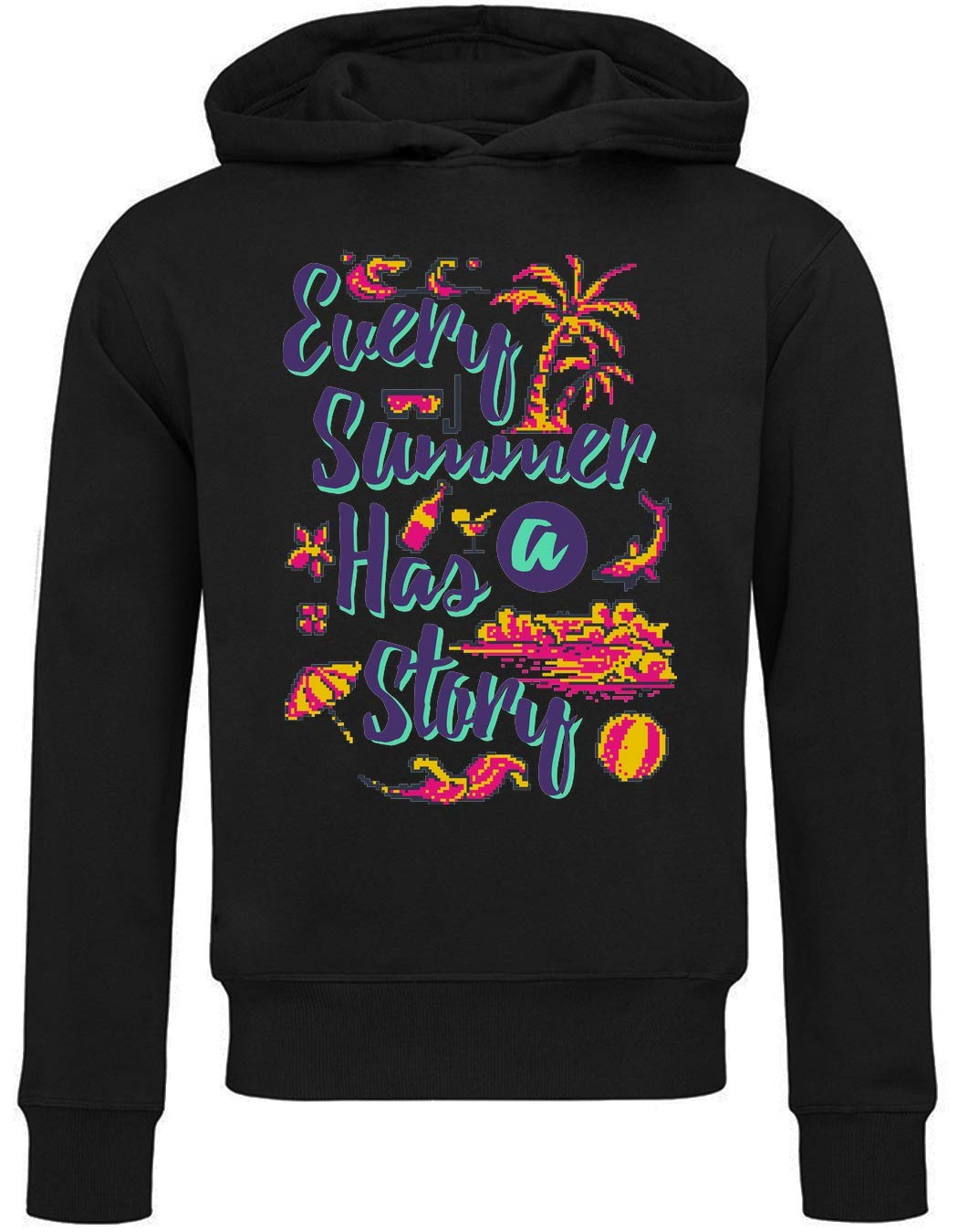 Desconocido Every Summer Has A Story Retro Wave Pixel Art Sudadera con Capucha Unisex