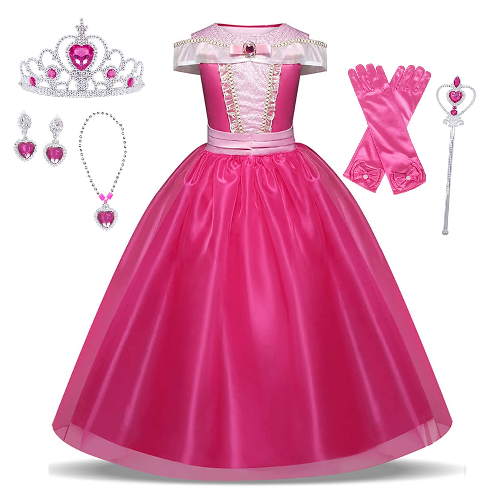 SKADE Girls Princess Dress Little Girls Elegant Pink Princess Dress up Outfit Halloween Birthday Party Costume with Accessorries 3-8Years