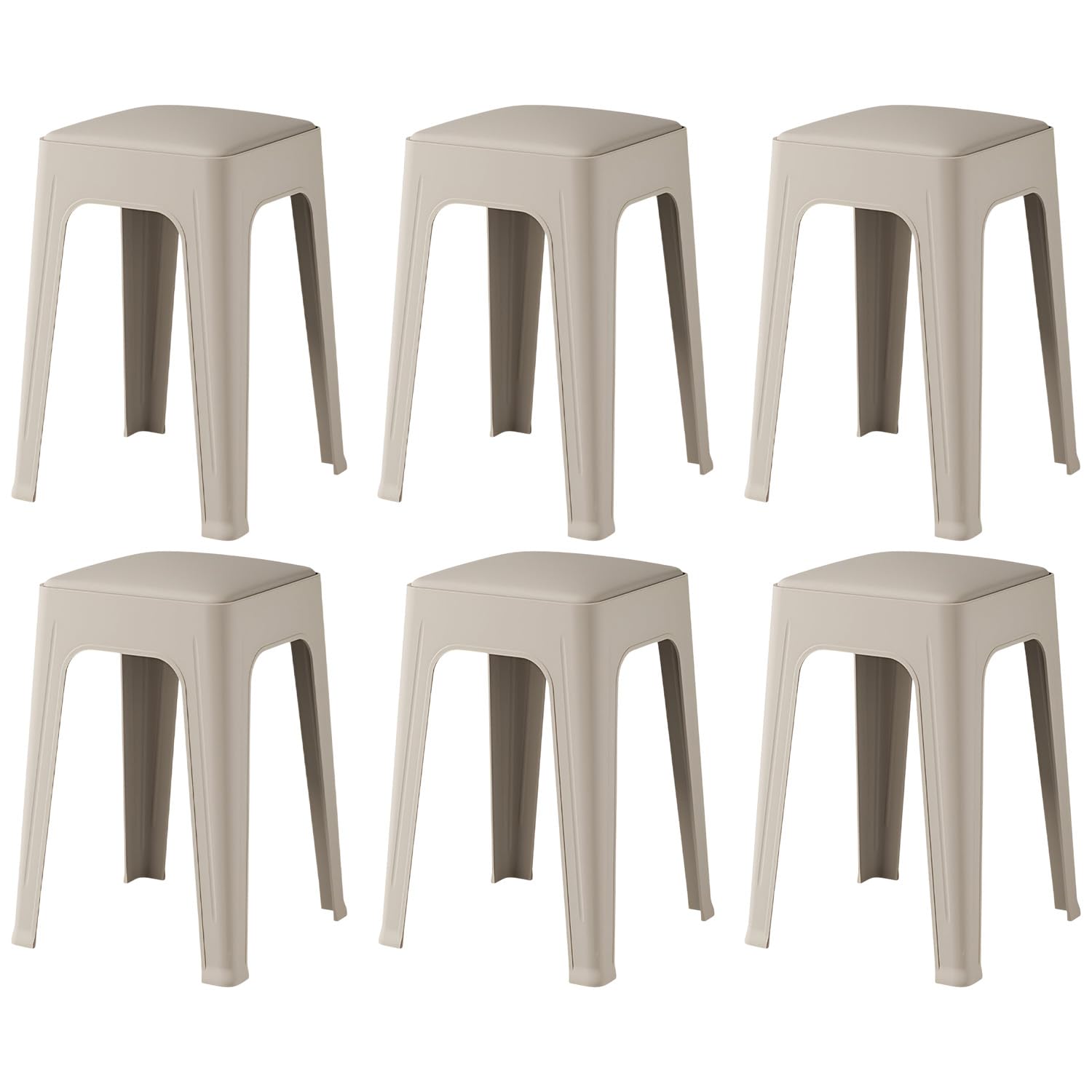 SYGA Soft Leather Upholstered Stool Chair | 47 cm Height | Premium PU Leather | Strong & Durable | for Indoor, Outdoor, Office, Living Room, Bedroom, Balcony, Cafe | Pack of 6 | Khaki-image-47