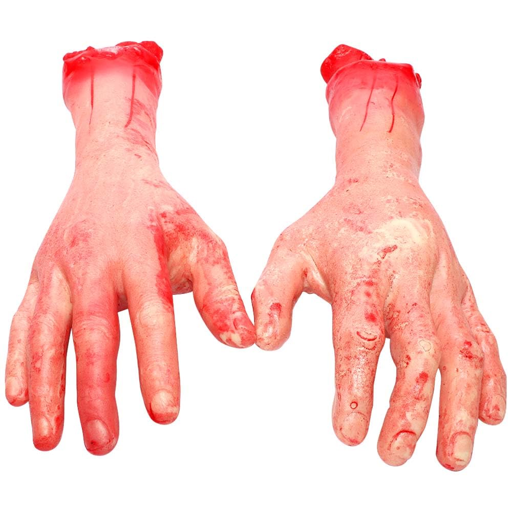 FS-PINGXIANG Halloween Severed Hands, 2Pcs Realistic Hands Props, Scary Bloody Broken Body Parts Halloween Haunted House Decorations