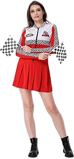 GRAJTCIN Adult Race Car Driver Costume for Women Racing Checkerboard Long Sleeves Racer Dress