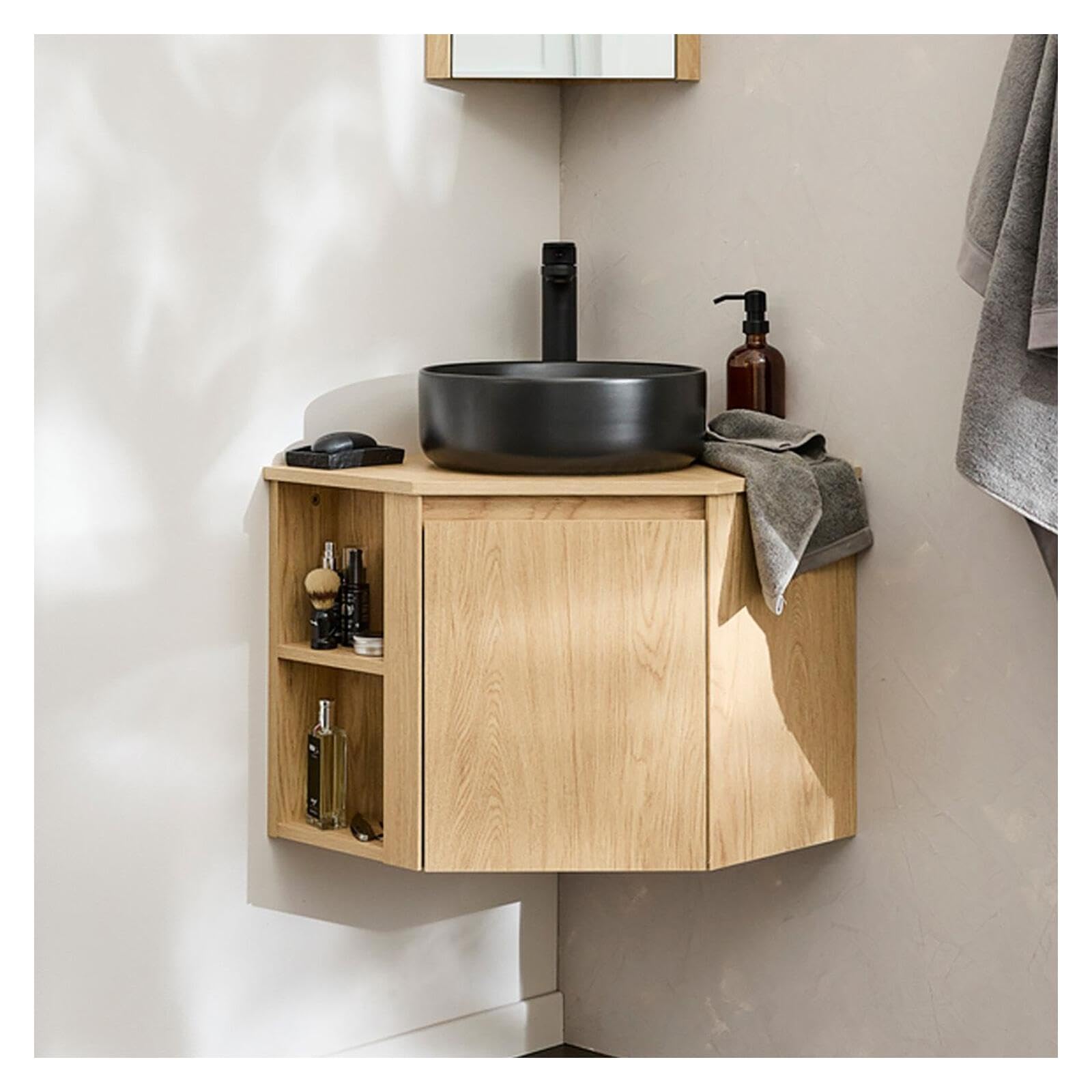 MOB-IN Ensemble Meuble sous Vasque d'angle Sorrento + Vasque Noire + Robinet