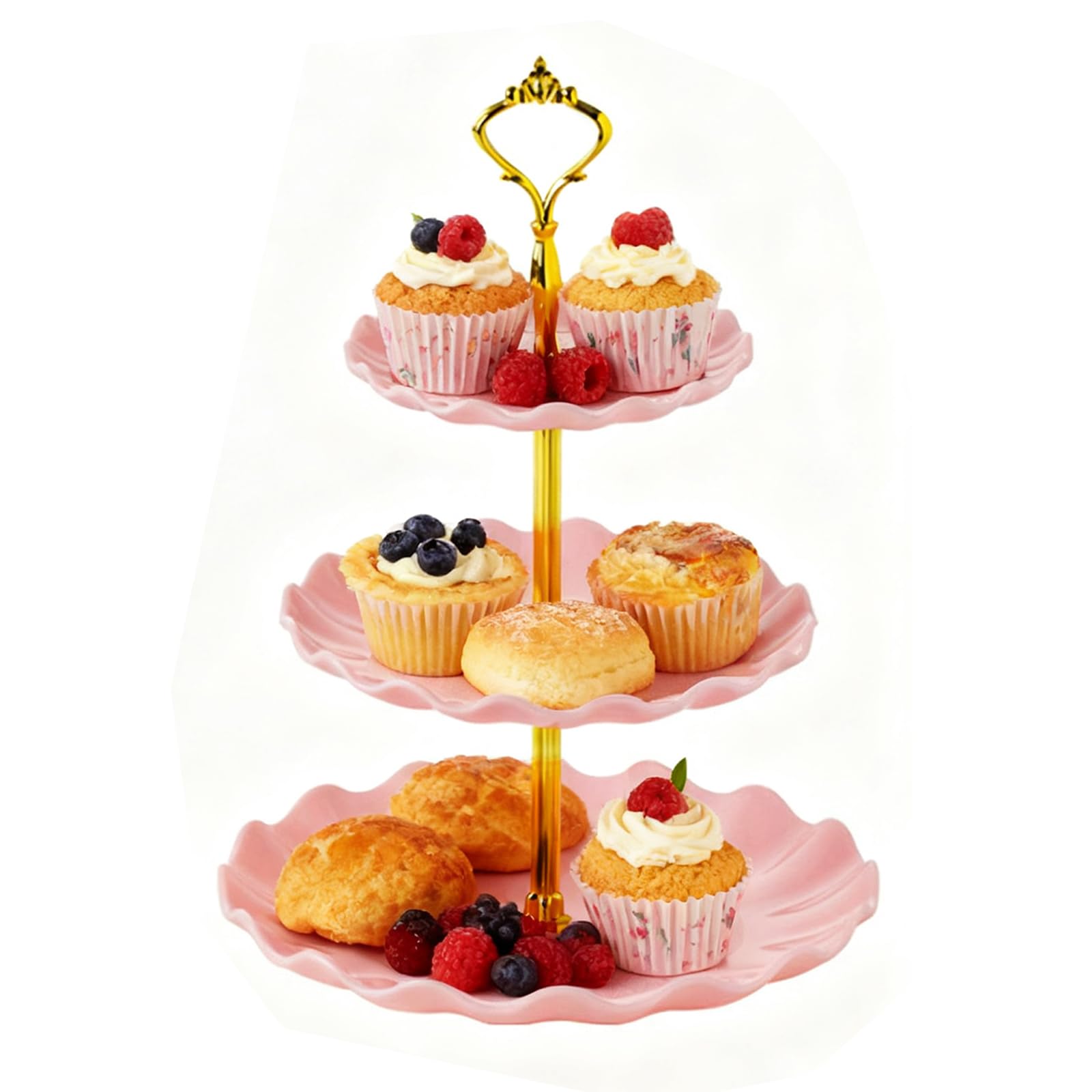 Allbusky 3-Tier Cake Stand Cupcake Holder, Pastry Tiered Serving Tray, Dessert Plates Cakes Fruit Cookie Candy Display Tower Serving Platter for Christmas Wedding Birthday Baby Shower