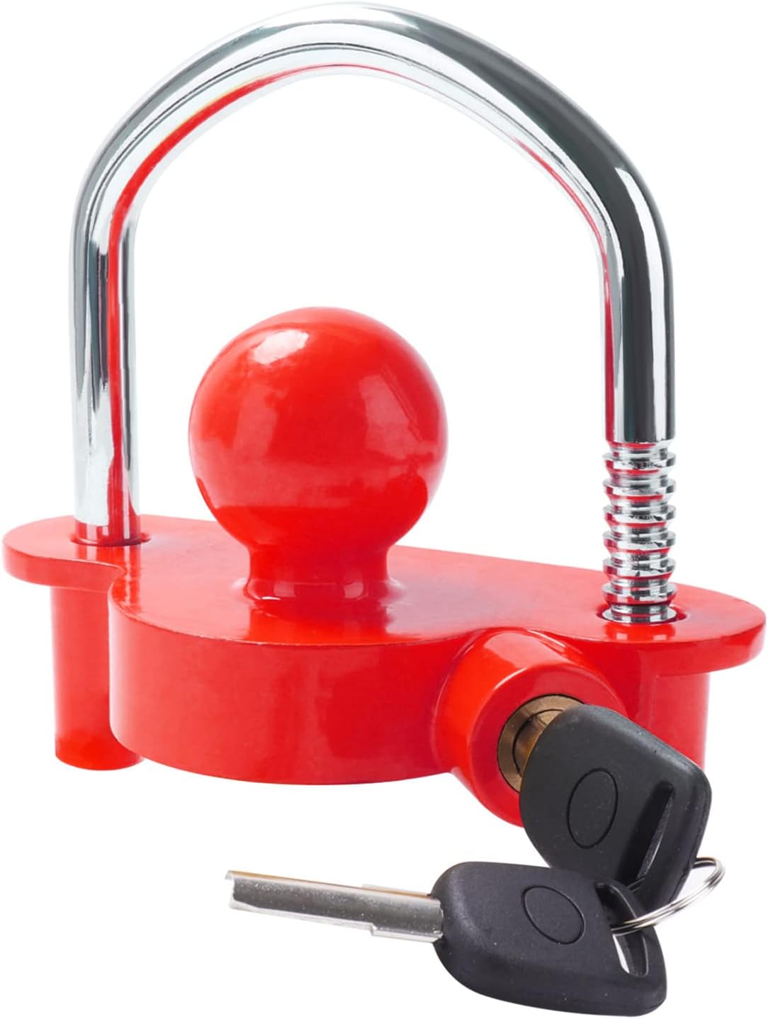 Tevlaphee Universal Trailer Ball Tow Hitch Lock Adjustable,Heavy-Duty Steel,Fit for Towing Caravan Trailer Security with 2 Keys Red
