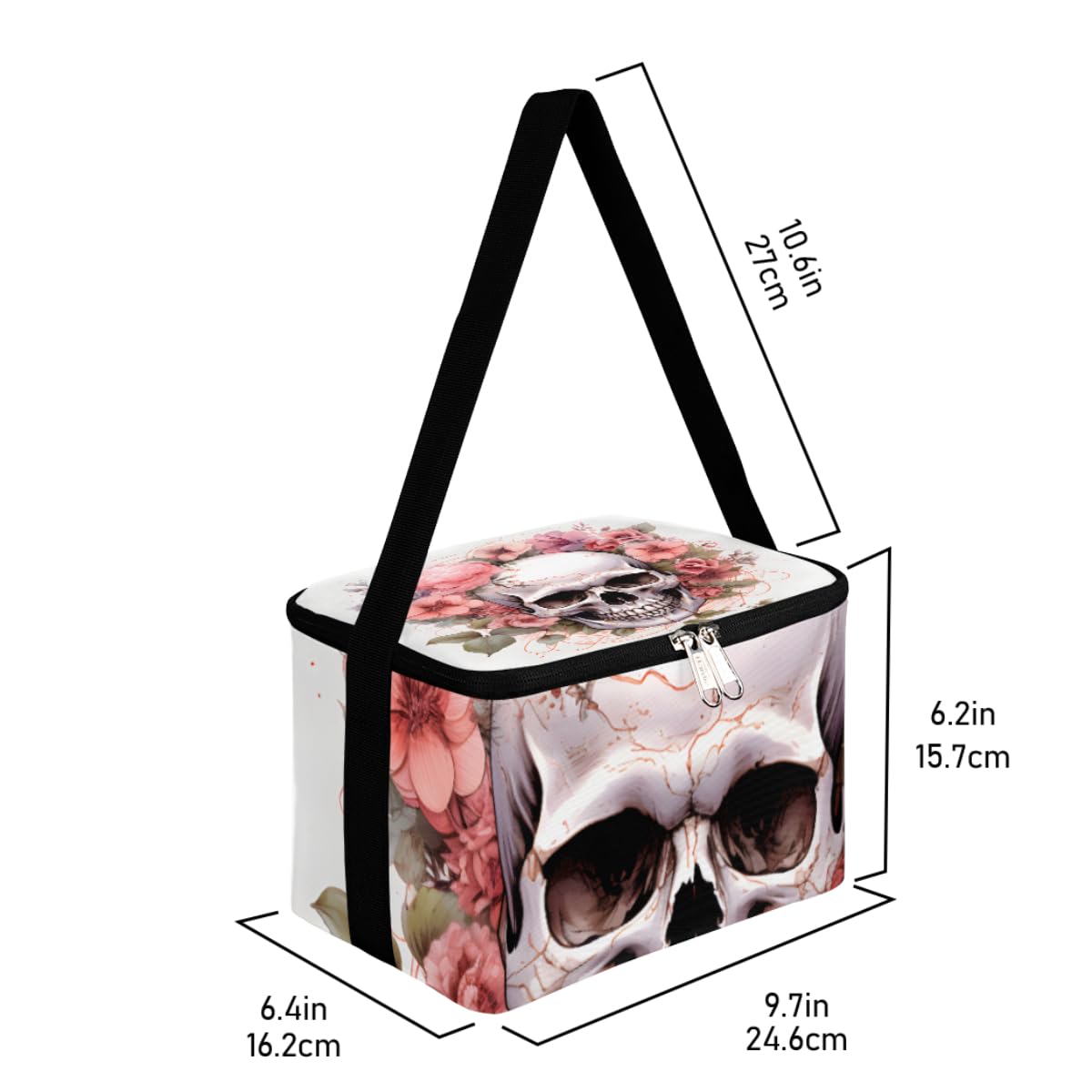 Lunch Bags for Women Men 9 Cans,Skull Floral Hot & Cold Food Delivery Bag Insulated Grocery Bag Insulated Lunch Box Skull Cooler Bag for Office Work Picnic Beach