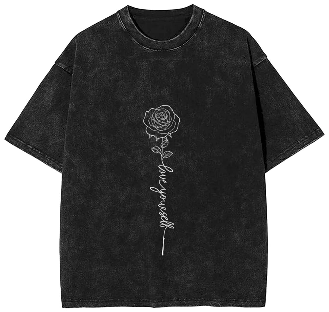 PADOLA Camiseta Vintage para Mujer Dibujo de Flores Y2K Rosa Grande tee Casual de Manga Corta
