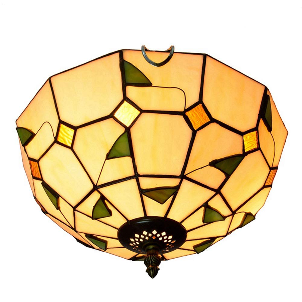 HPTHLY Stained Glass Ceiling Lighting 12" Tiffany Stained Galss Ceiling Lamp Warm Leaves Glass Light Fitting,For Bed Restaurant Café