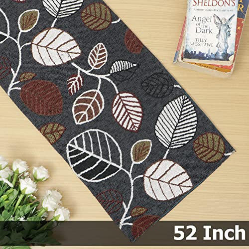 Image of HOKIPO Cotton Jacquard Dining Table Runner 6 Seater, 12X52 Inches (In-531-D5Grey Leaves)