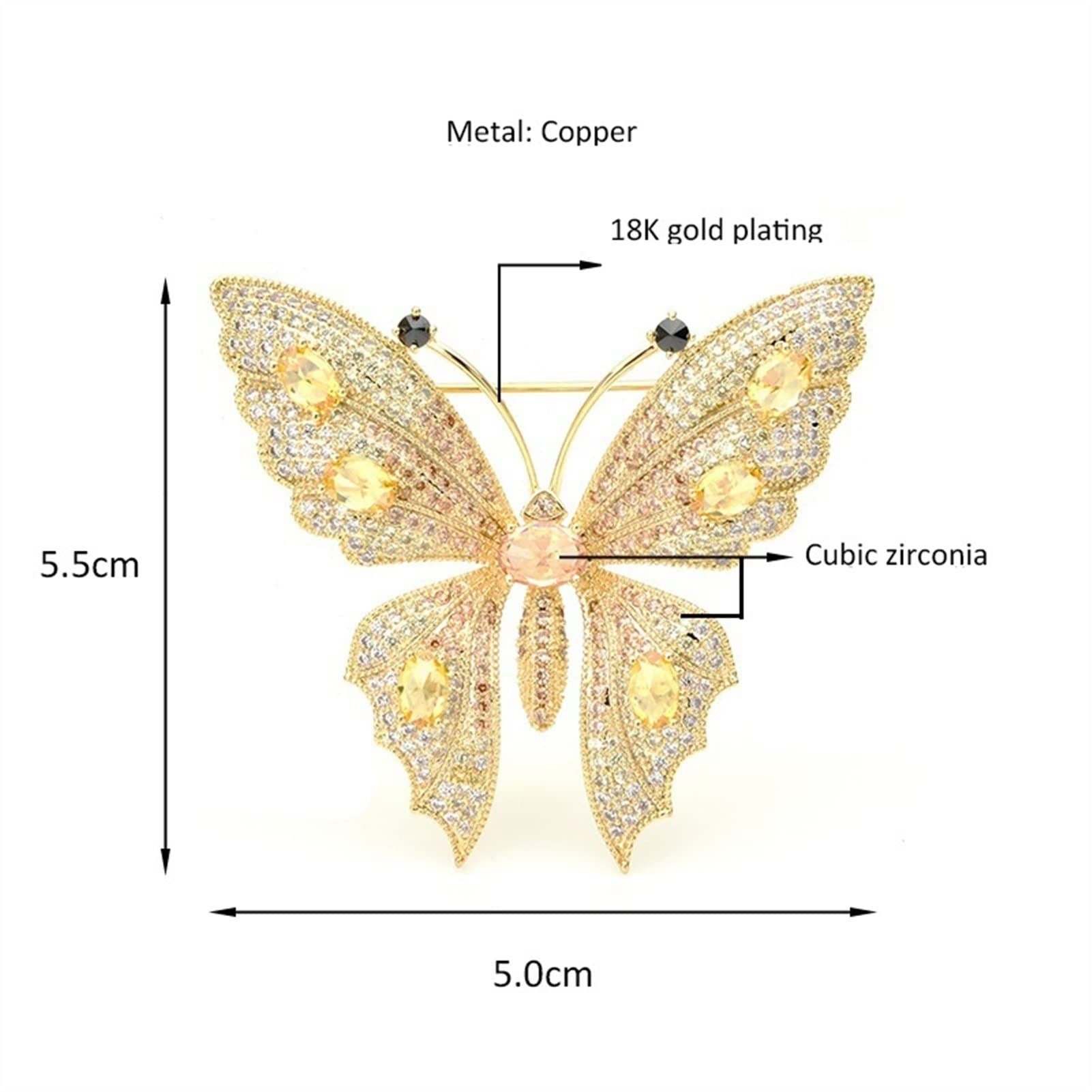 Broszka przypinki do klapy Panie Moda Akcesoria Panie Elegancki Cubic Cyrkon Butterfly Broszka Insekt Kształt Party Bankiet Broszka dla Kobiet Dziewczyn Kostium Akcesoria