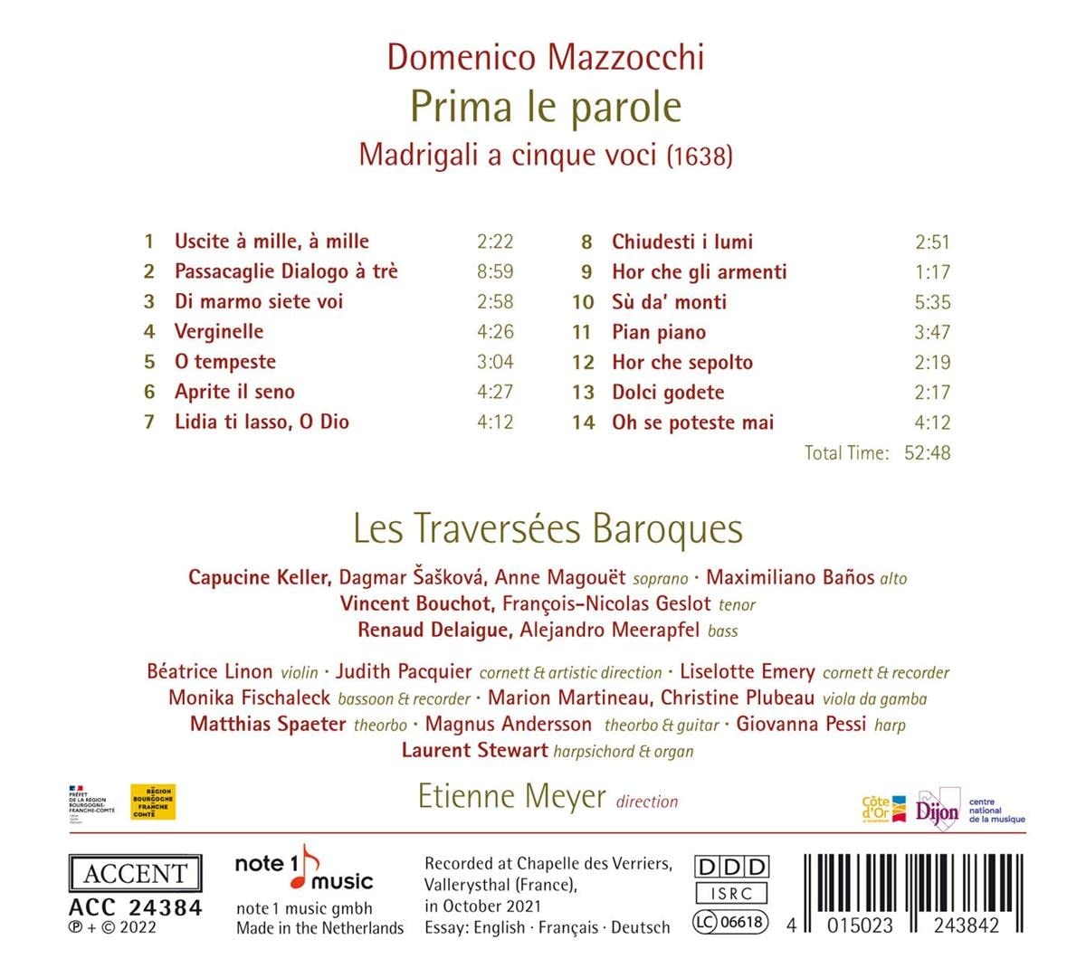 Domenico Mazzocchi: Prima le Parole (Madrigals)