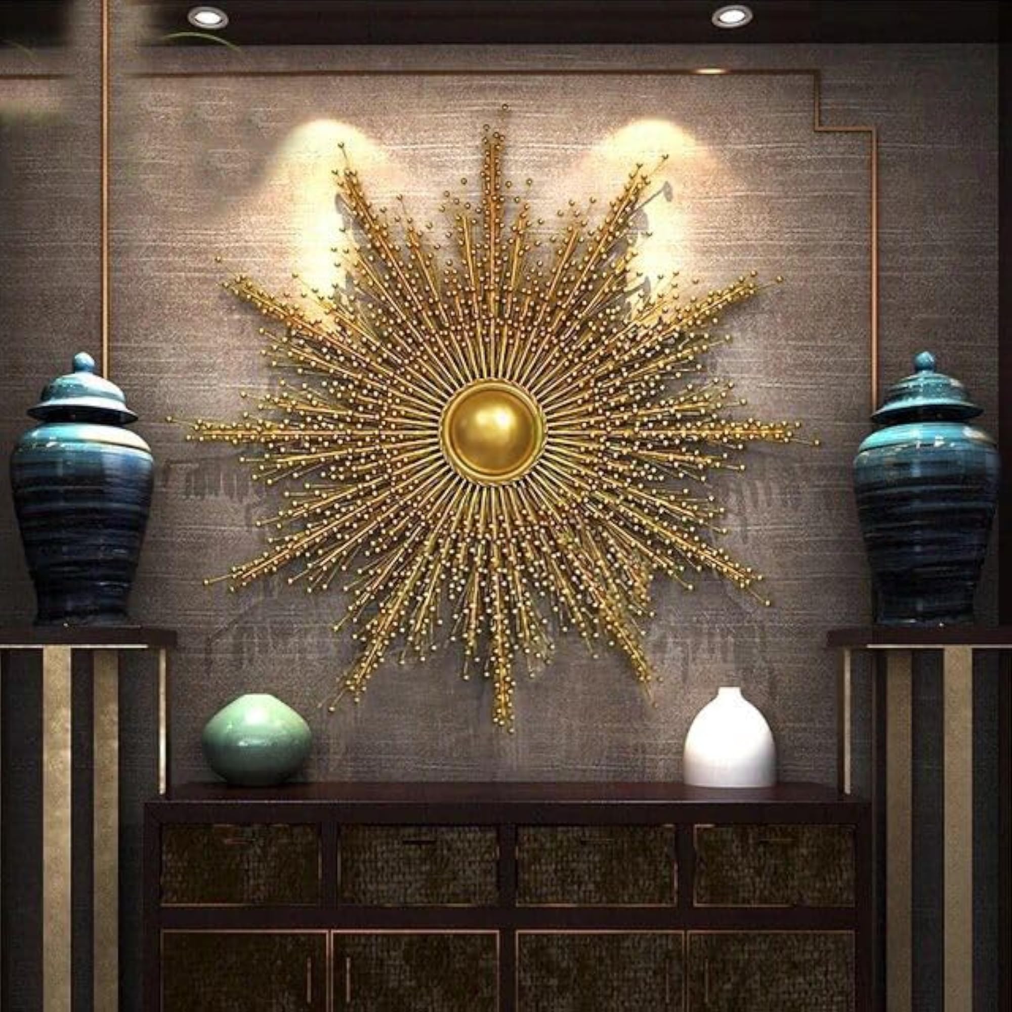 Luxury Sun Design Metal Wall Decor, Golden