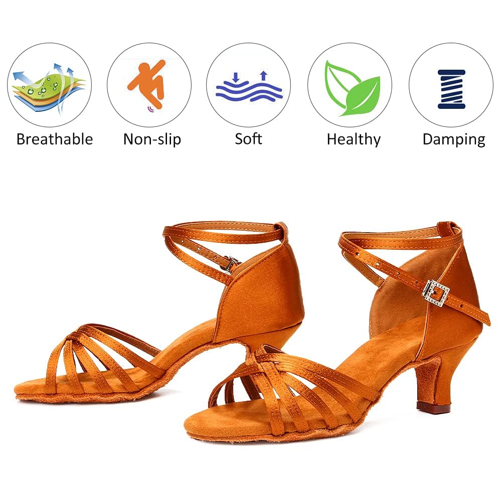 mumisuto Zapato de Baile, Zapatos Latinos Suaves y cómodos Zapato de Baile de Moda para niñas con tacón Alto de 4 cm Marrón