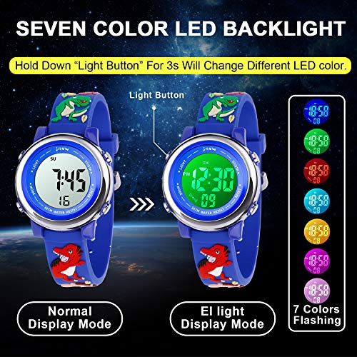 Kids Watch 3D Cartoon Toddler Wrist Digital Watch Waterproof 7 Color Lights with Alarm Stopwatch for 3-10 Year Boys Girls Little Child (Dinosaur A-Blue)4