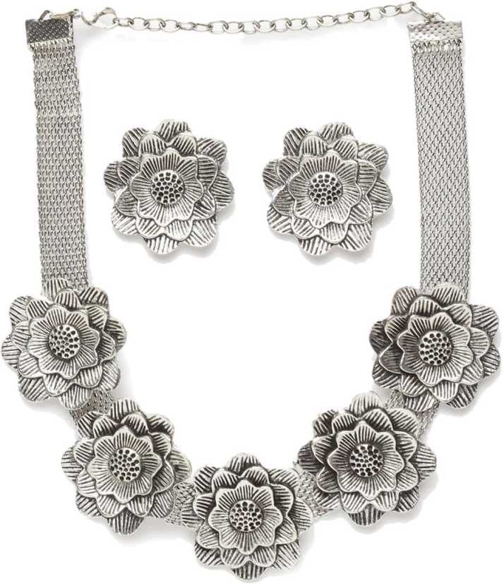 Vembley Stylish Oxidised Silver Flower Choker Necklace with Stud Earrings for Women & Girls (B09YRVXSXD) Amazon Price History, Amazon Price Tracker