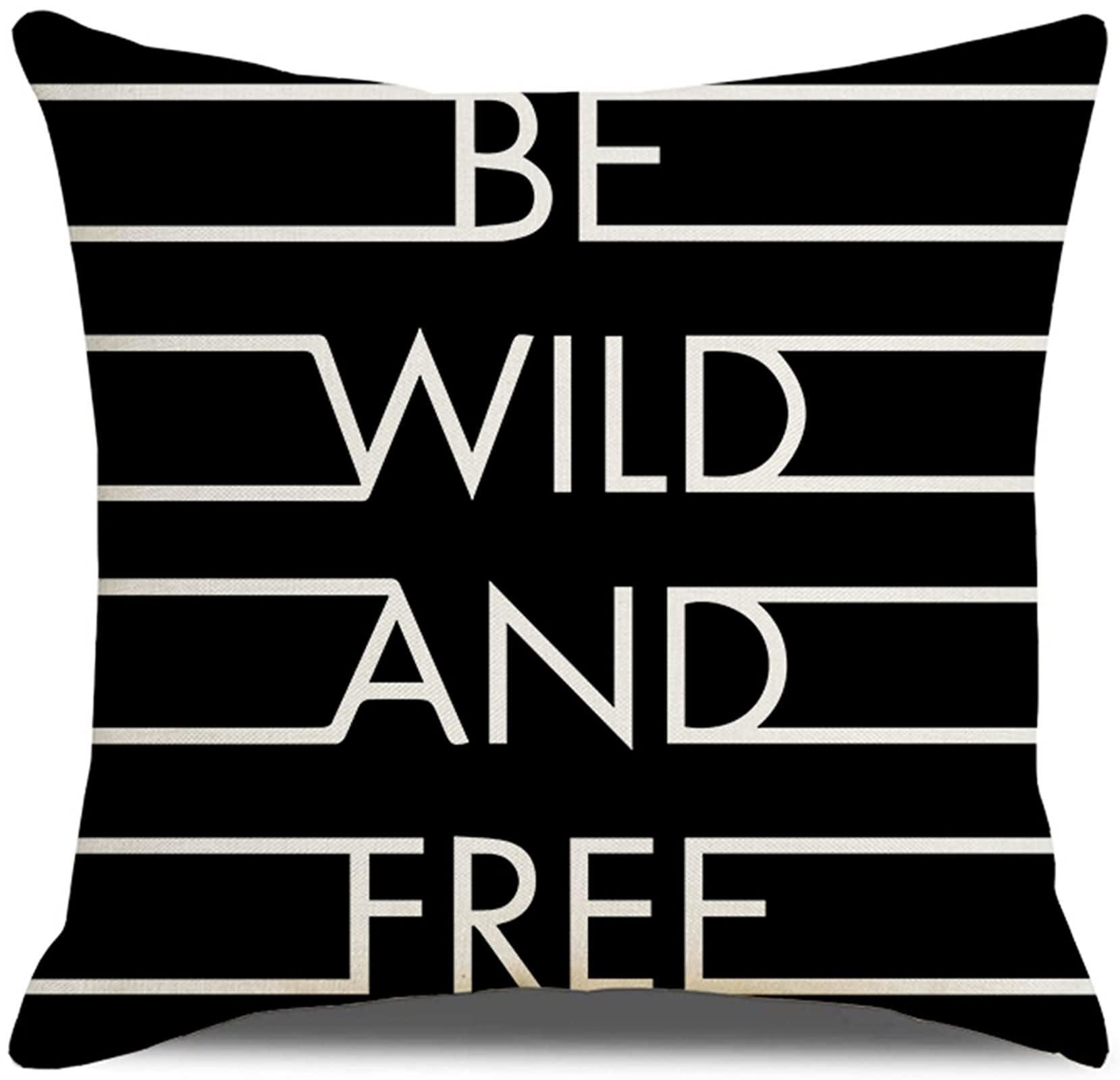 Beydodo Cojines Decorativos para Cama,BE Wild and Free,Funda Cojin 40x40 Juvenil Fundas Cojin para Cama Negro Blanco