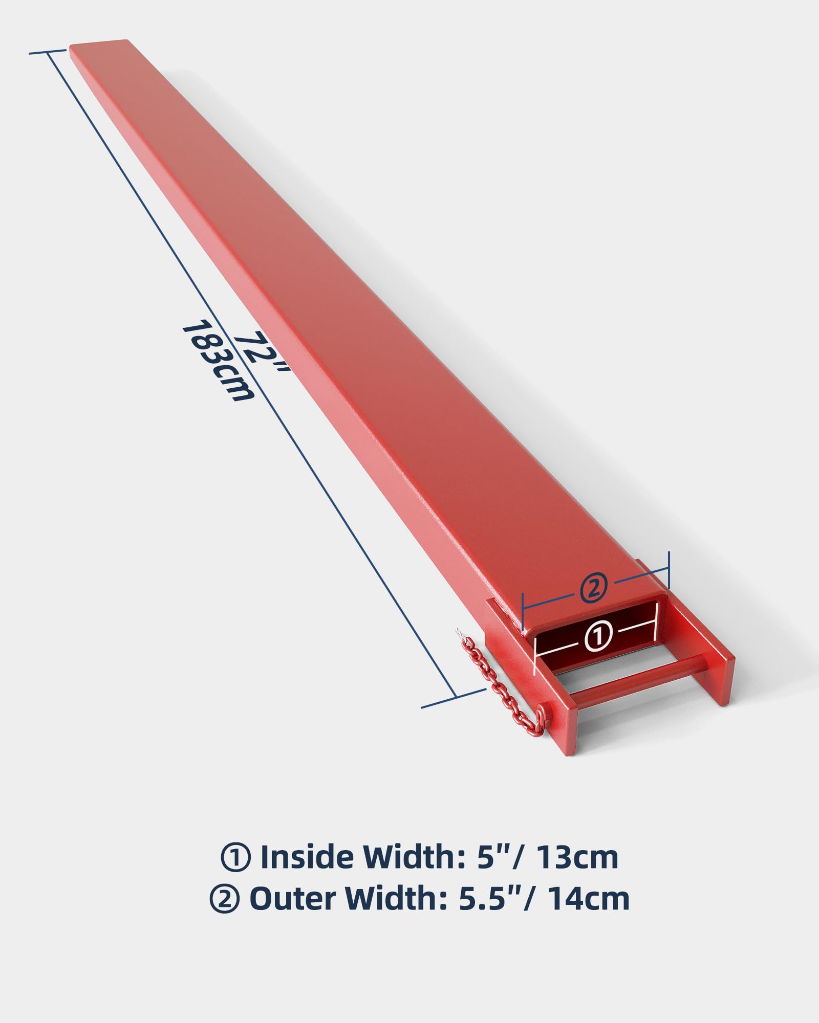 Pallet Fork Extension,1 Pair Forklift Extension,Load Capatity 5500 LBS,5.3 Inch Width with Tire Chain, Heavy Duty Alloy Steel Fork Extensions for forklifts,Red (72 Inch Length)
