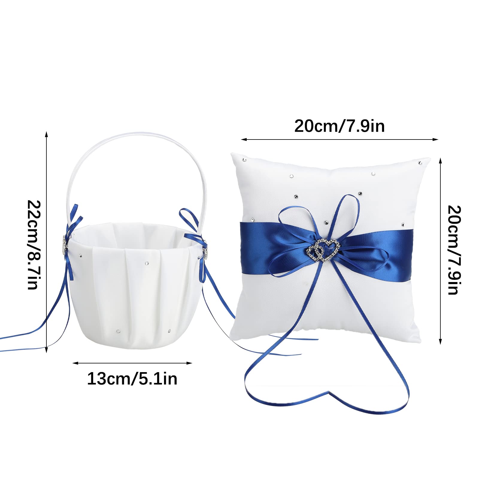 WERTSWF Ringkissen & Blumenmädchen-Korb Set - Weiß Satin Mit Strass