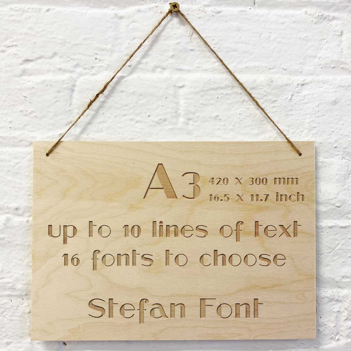 Cutncraft Designs Personalised Wooden Sign Plaque Custom Made Wall Door Hanging Gift Idea A3 42x30cm (15.74"x11.81") in Stefan Font โ image 1