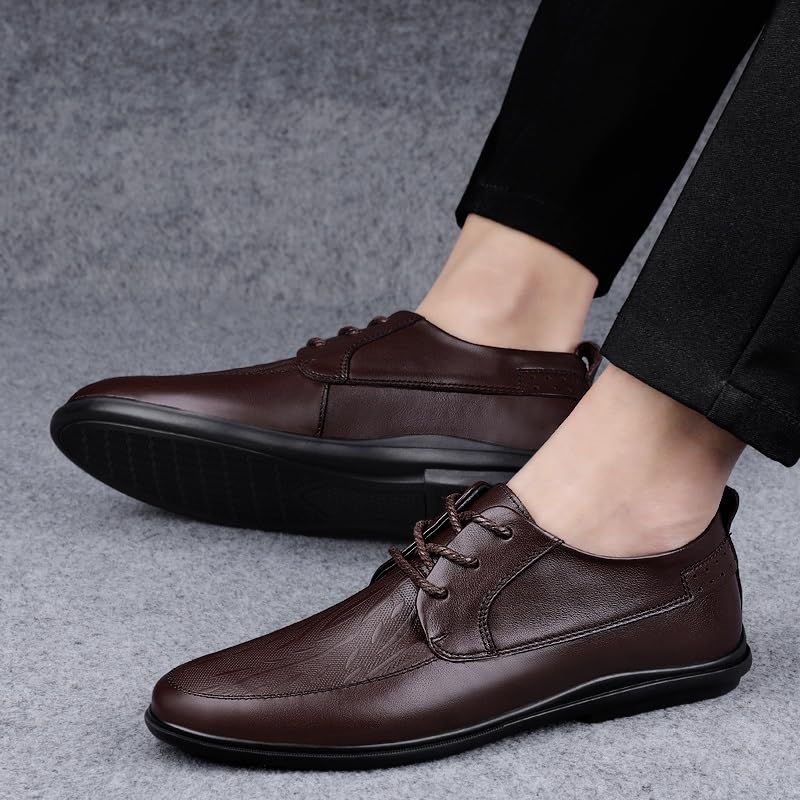Oxford Shoes for Men Lace Up Round Toe Vegan Leather Derby Shoes Rubber Sole Anti-Slip Block Heel Classic4