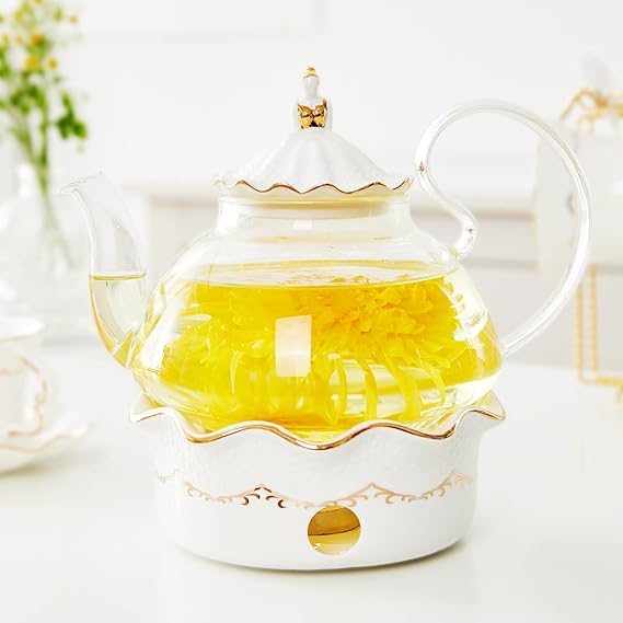 DUJUST Blooming Tea Pot Set, Luxury British Design with Relief Decor